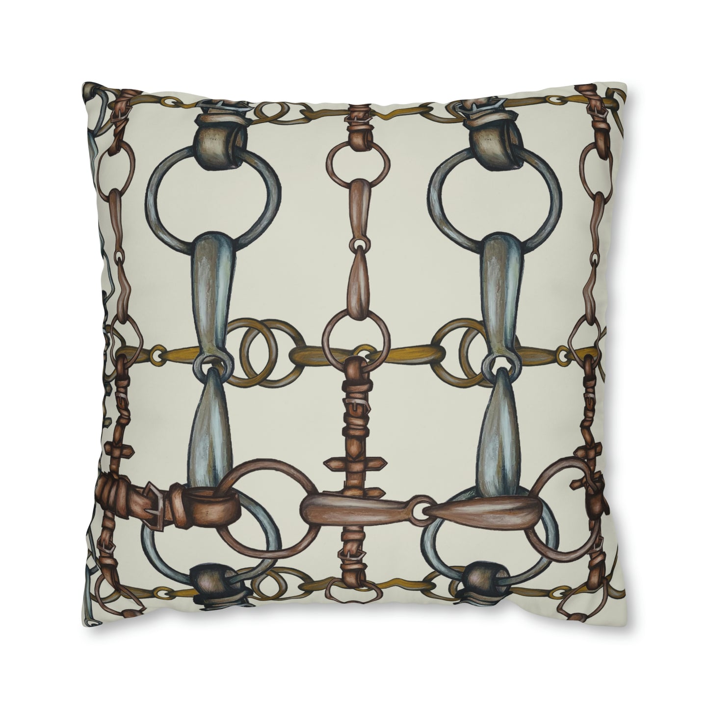 cream Double sided equestrian bit pattern Polyester PILLOW CASE  Pillow Cover Provide your own insert