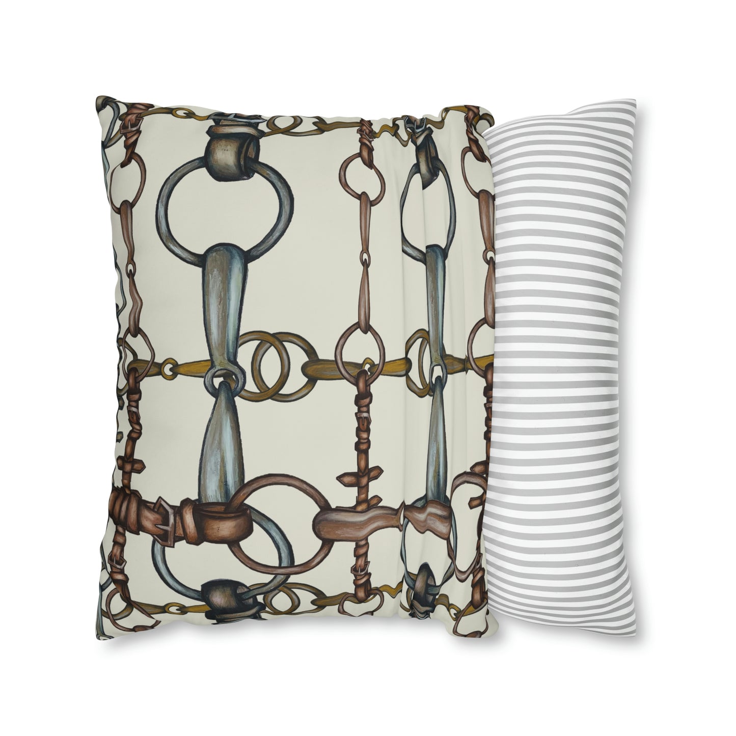 cream Double sided equestrian bit pattern Polyester PILLOW CASE  Pillow Cover Provide your own insert