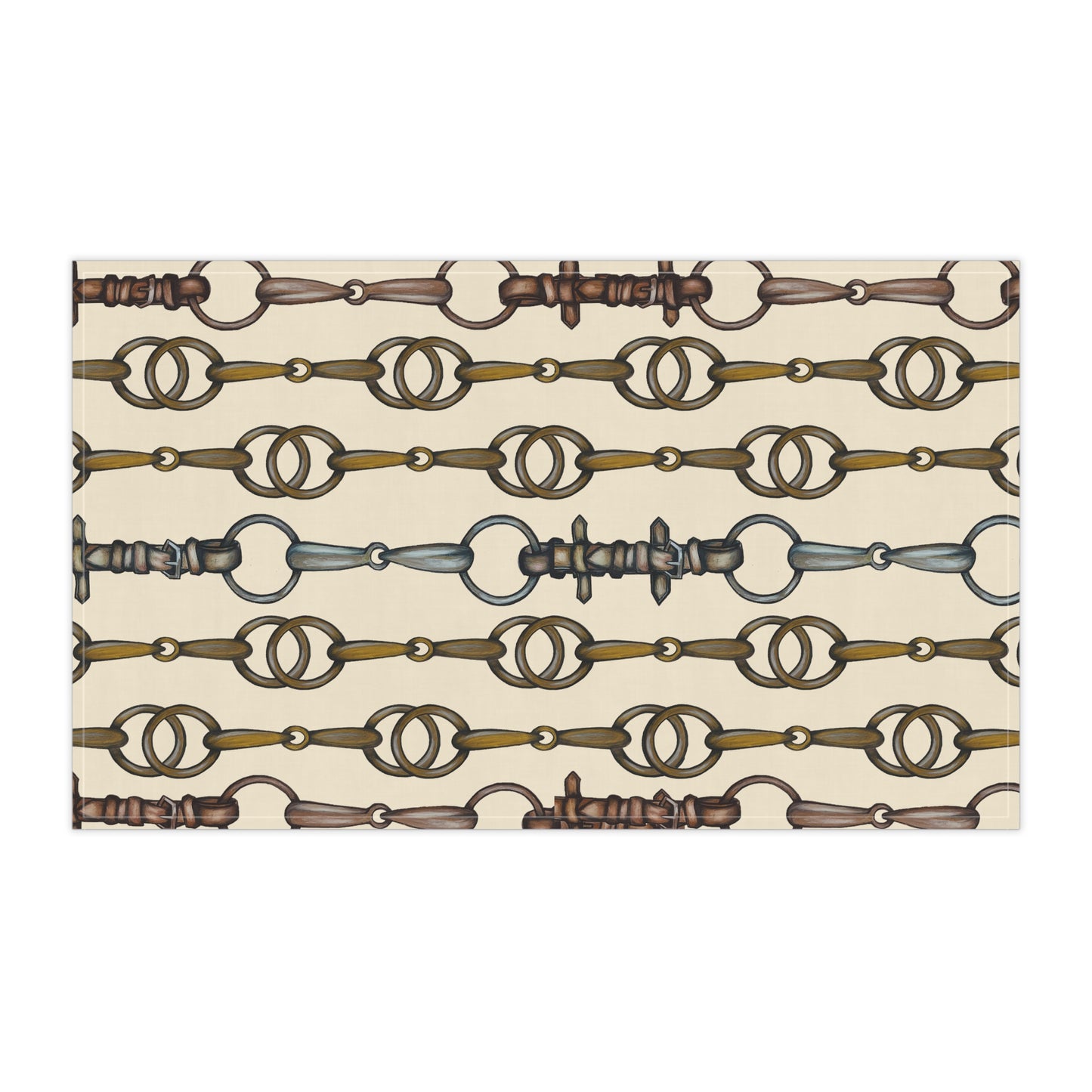 Equestrian Snaffle Bit and Reins Coconut Cream Bathroom or Kitchen Hand Towel