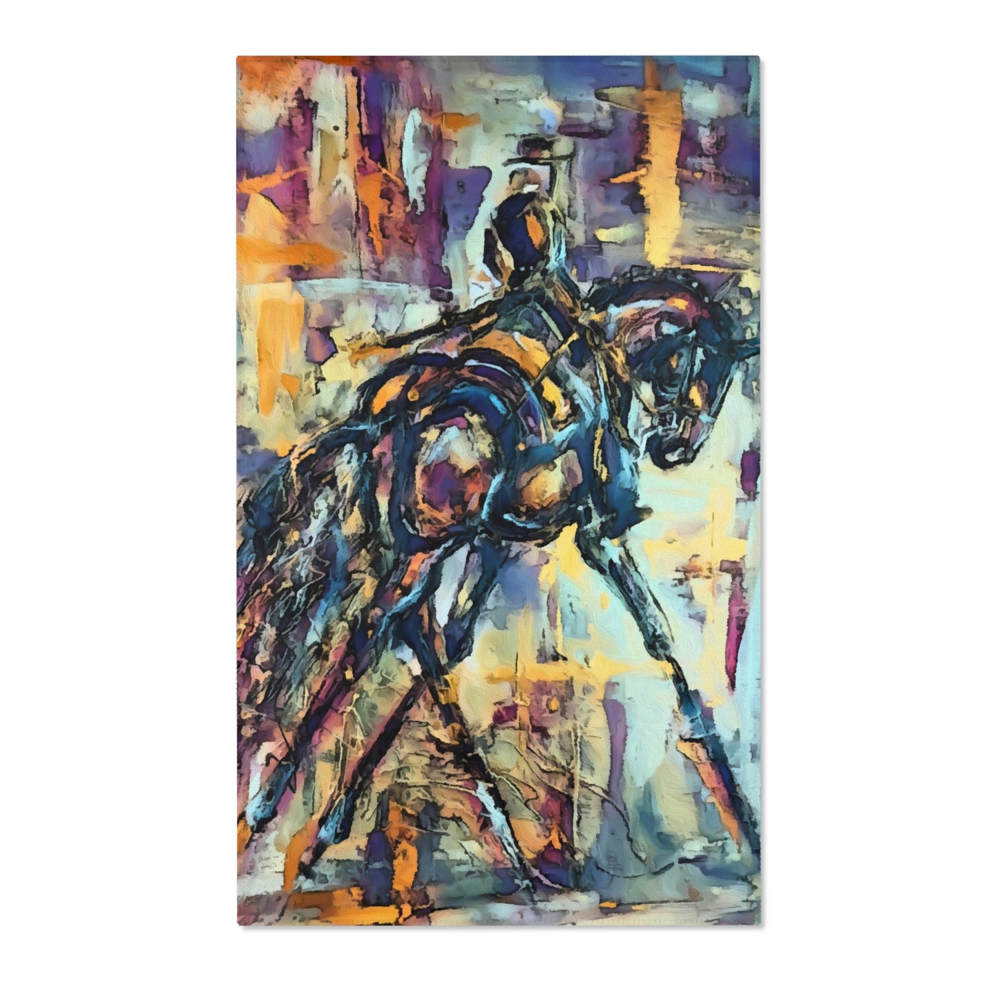 My Dressage Artwork Printed on a rug. Show Stall or Home Decor Area Rugs. Lightweight and Can be hung. Dressage Vendor Backdrop