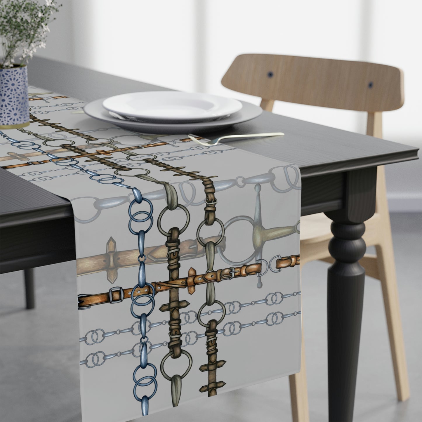 Gray snaffle Bit Table Runner