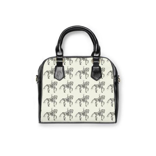 Ivory Dressage Horse Motif Shoulder Handbag/Purse