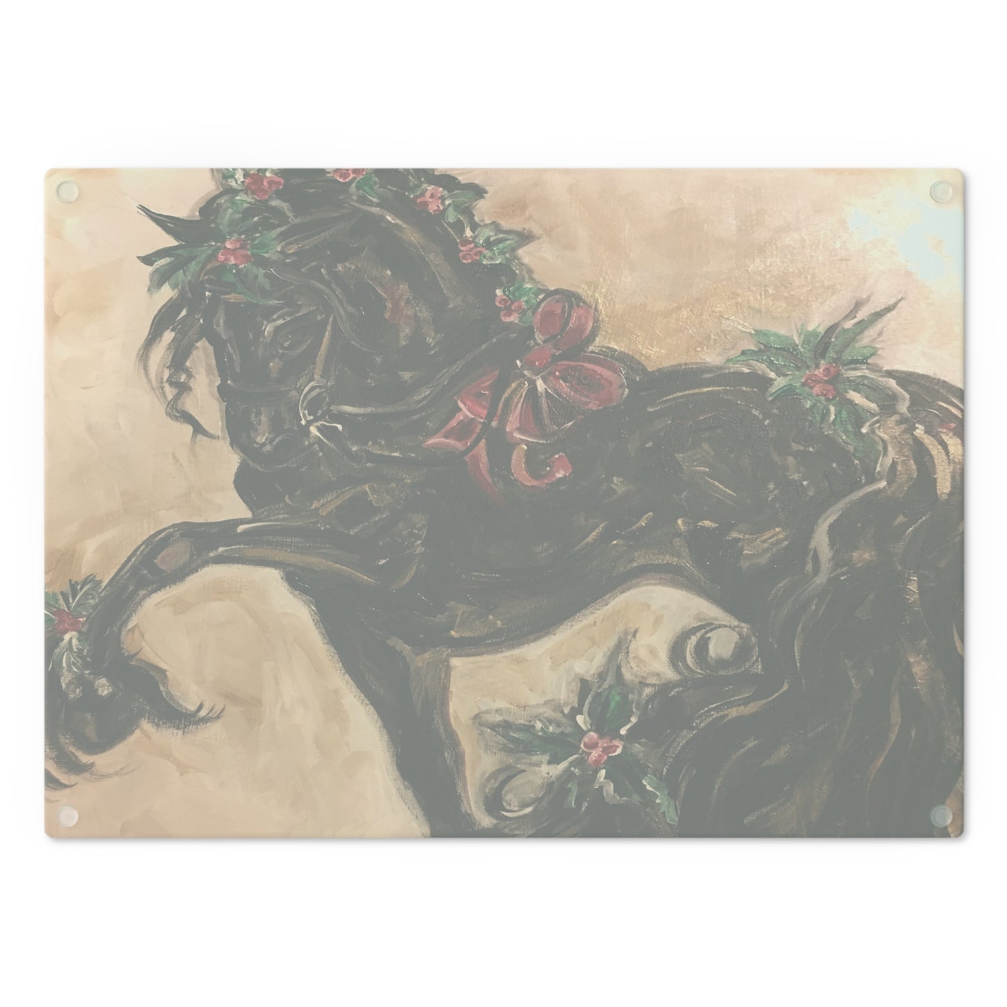 Black Christmas Friesian Horse Cutting Board