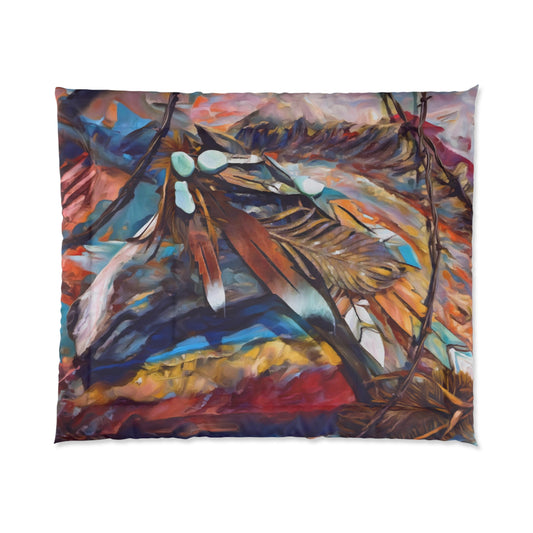 Southwestern Indian Horse with Feathers and Barbed Wire Motif Comforter