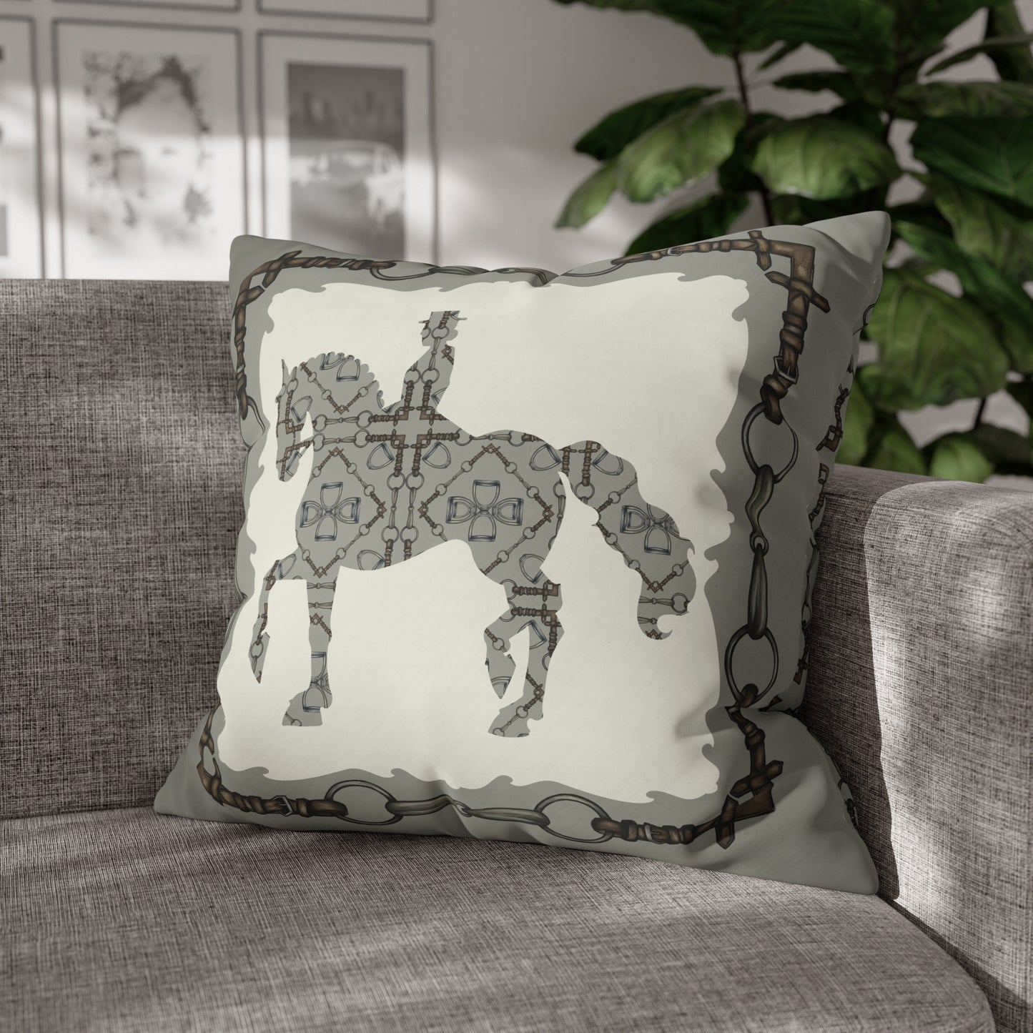Gray and Ivory Dressage Horse Double Sided Pillow Case