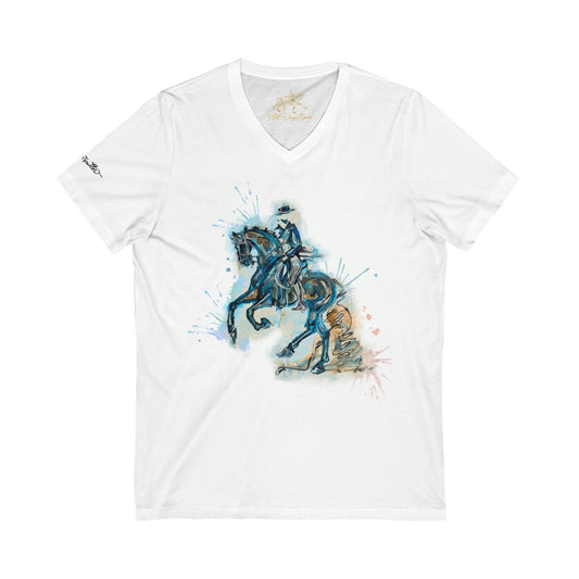 Blue/Orange Watercolor Horse V-Neck Tee