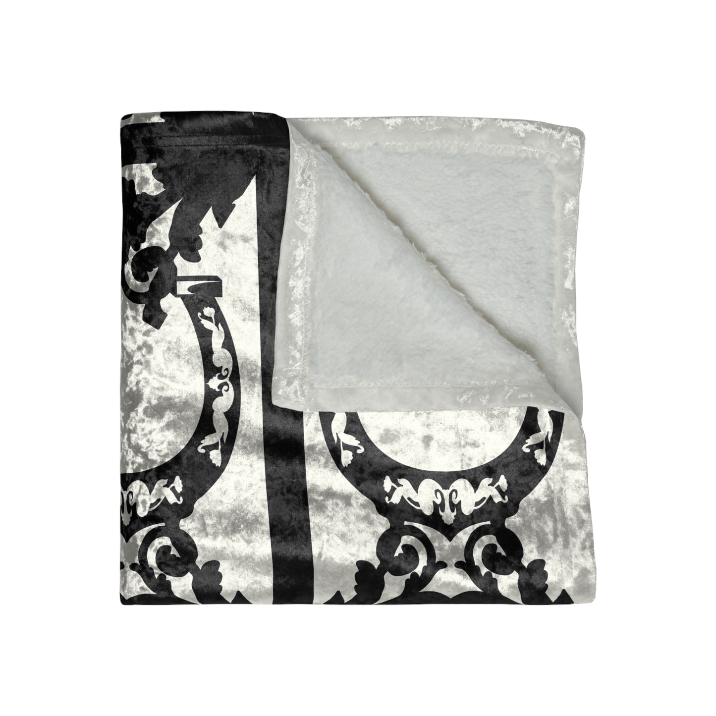 Ivory and Black Horse Shoe Equestrian Motif Crushed Velvet Blanket