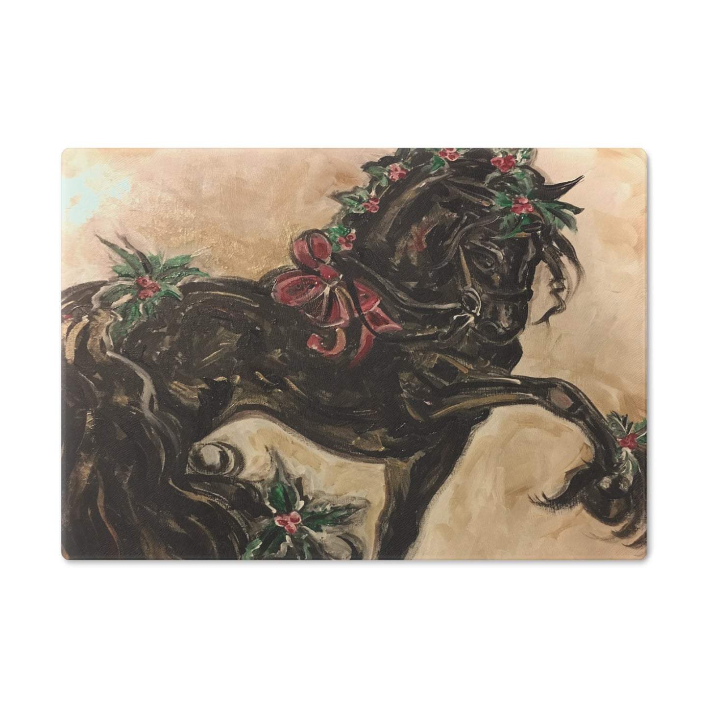 Black Christmas Friesian Horse Cutting Board