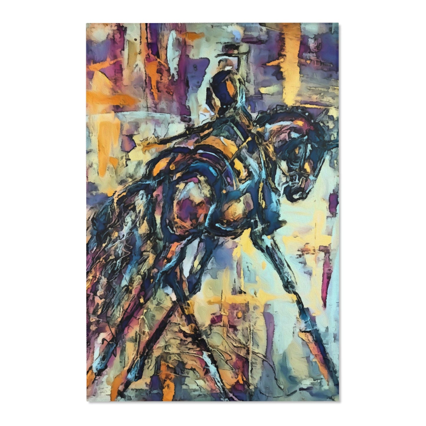 My Dressage Artwork Printed on a rug. Show Stall or Home Decor Area Rugs. Lightweight and Can be hung. Dressage Vendor Backdrop