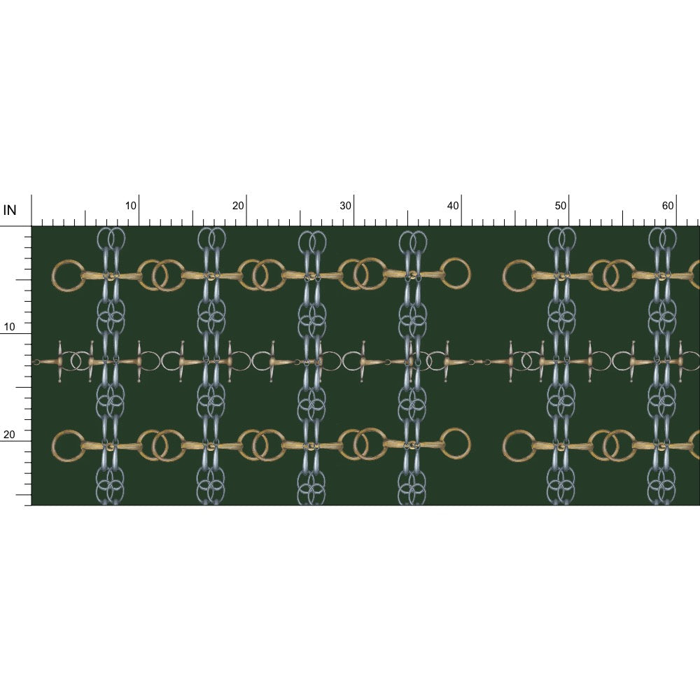 Hunter Green Gold Bit Pattern Fabric