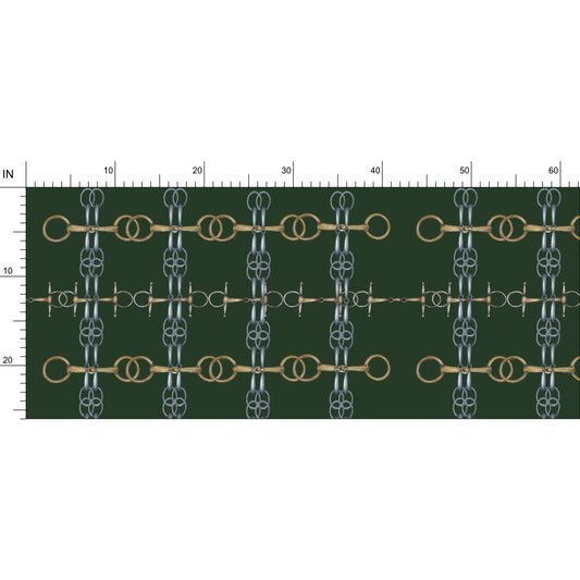 Hunter Green Gold Bit Pattern Fabric