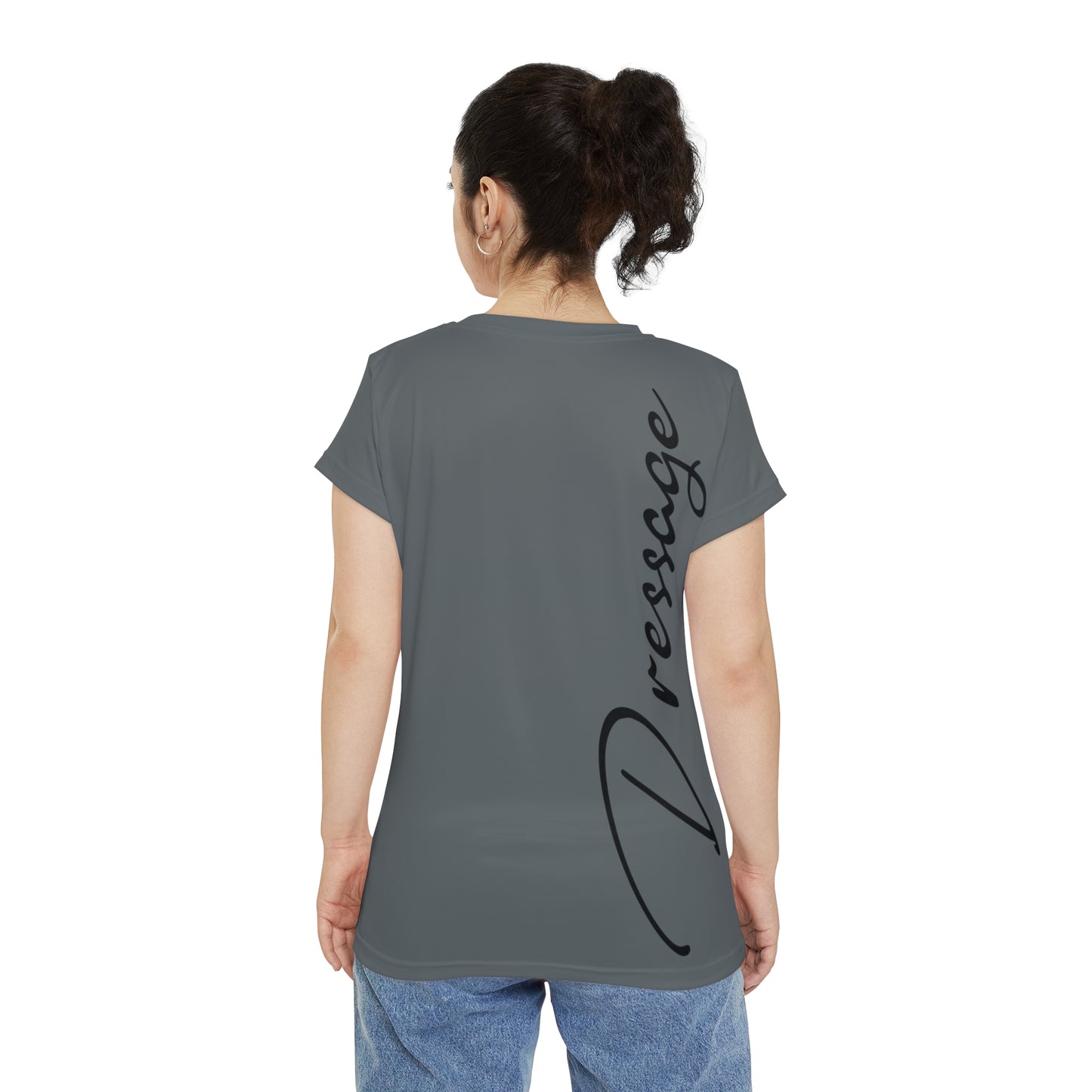 Graphic Sporty Dressage Art Dressage Text  Women's Short Sleeve Shirt (AOP)