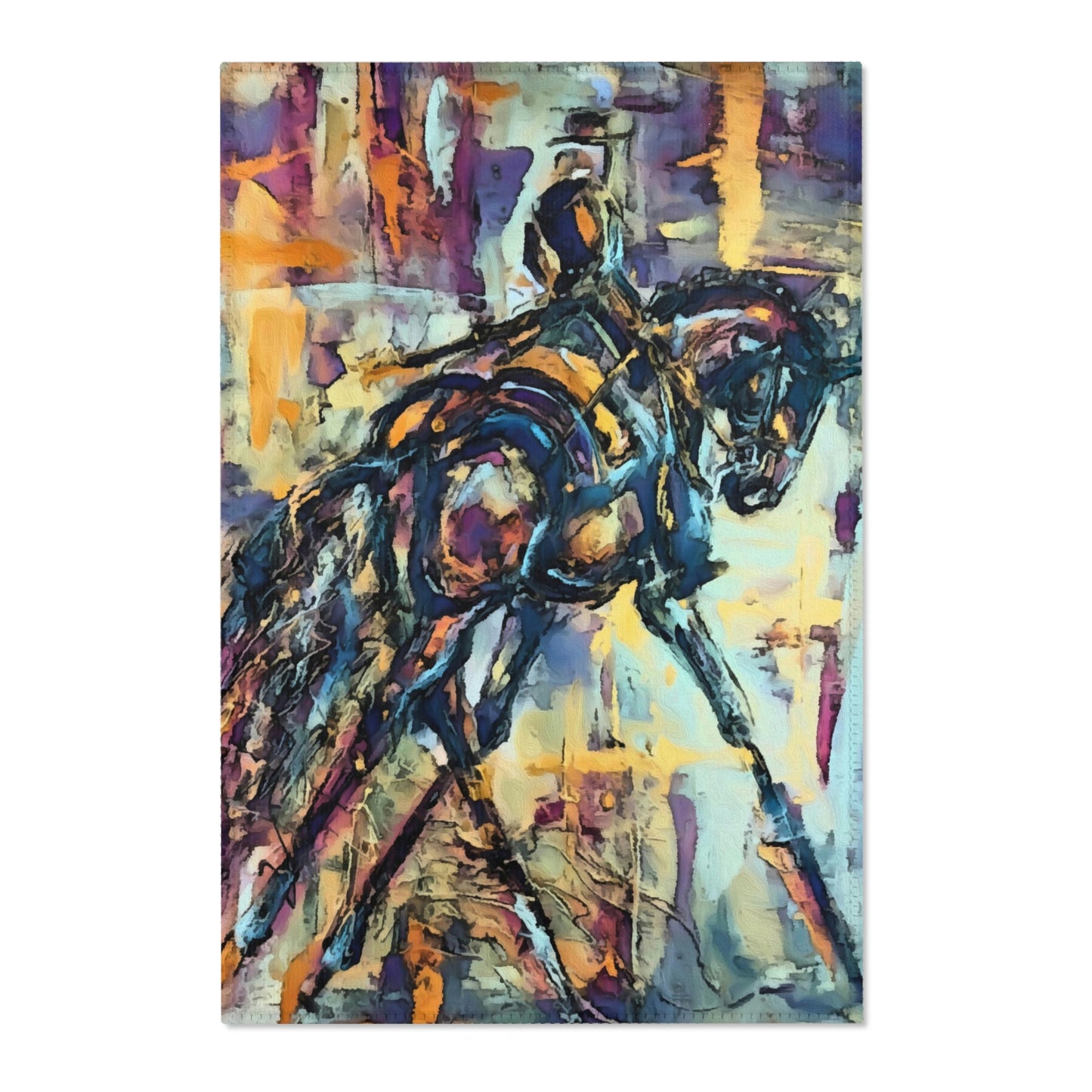 My Dressage Artwork Printed on a rug. Show Stall or Home Decor Area Rugs. Lightweight and Can be hung. Dressage Vendor Backdrop