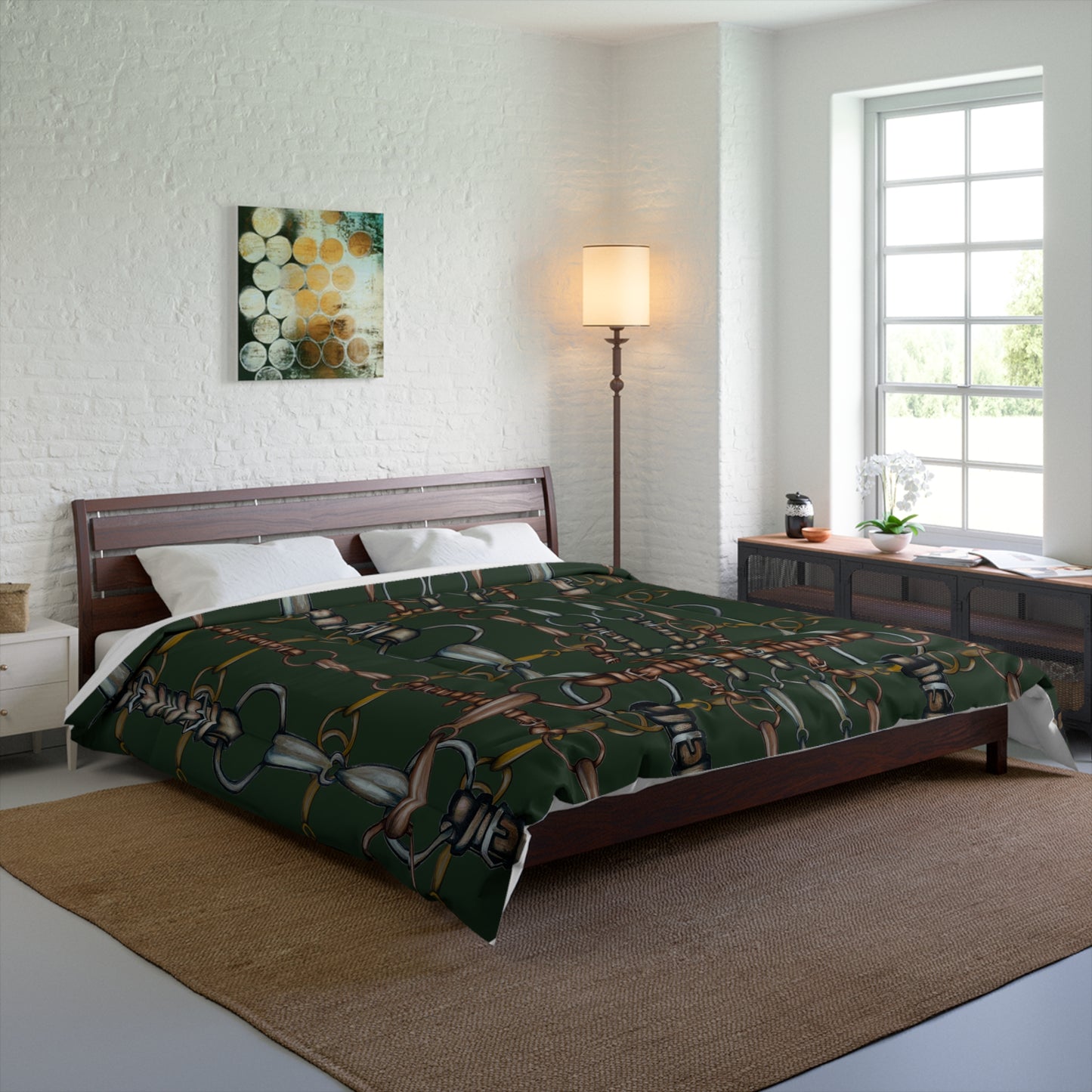 Hunter Green Bit Motif Comforter