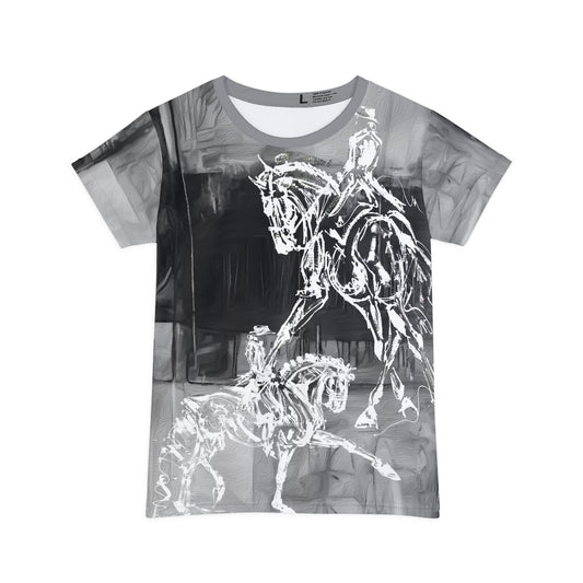 Graphic Dressage Art Dressage Text  Women's Short Sleeve Shirt (AOP) Horse Lover Gift