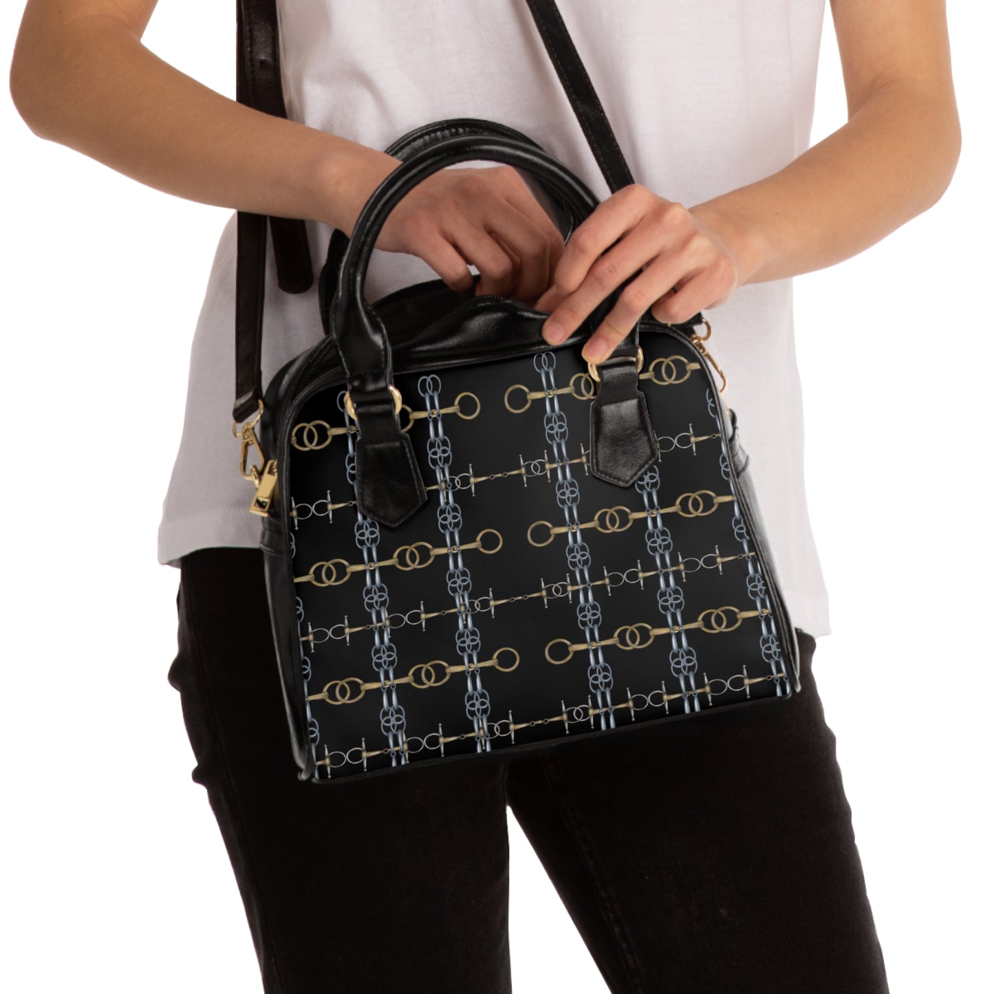 Black Snaffle Bit Shoulder Handbag/Purse