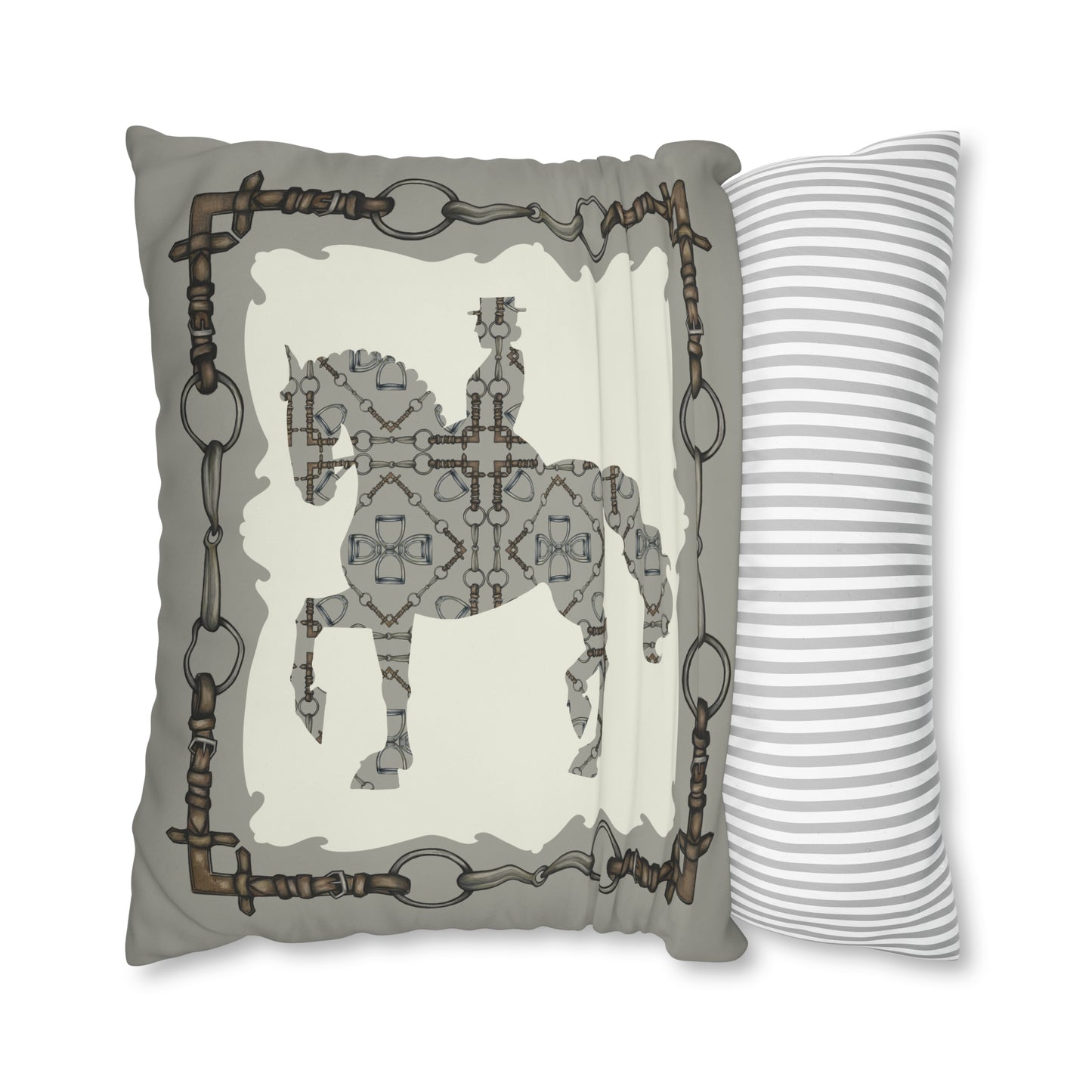 Gray and Ivory Dressage Horse Double Sided Pillow Case