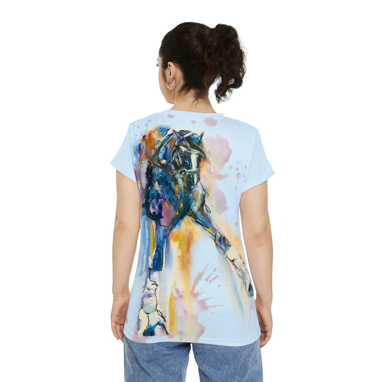 Dressage Watercolor Shoulder-in Women's Short Sleeve Shirt (AOP)