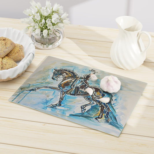 Blue Toned Dressage Horse in Extended Trot Kitchen Cutting Board