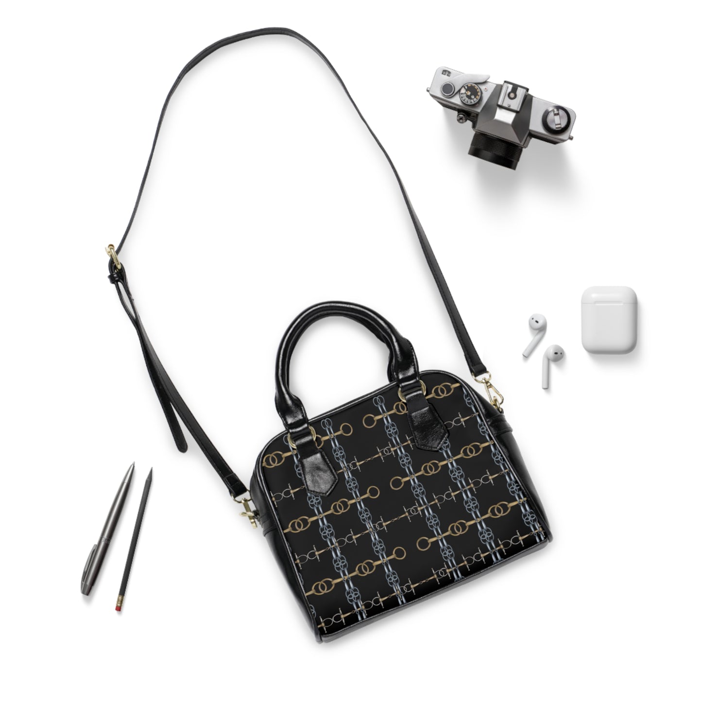 Black Snaffle Bit Shoulder Handbag/Purse