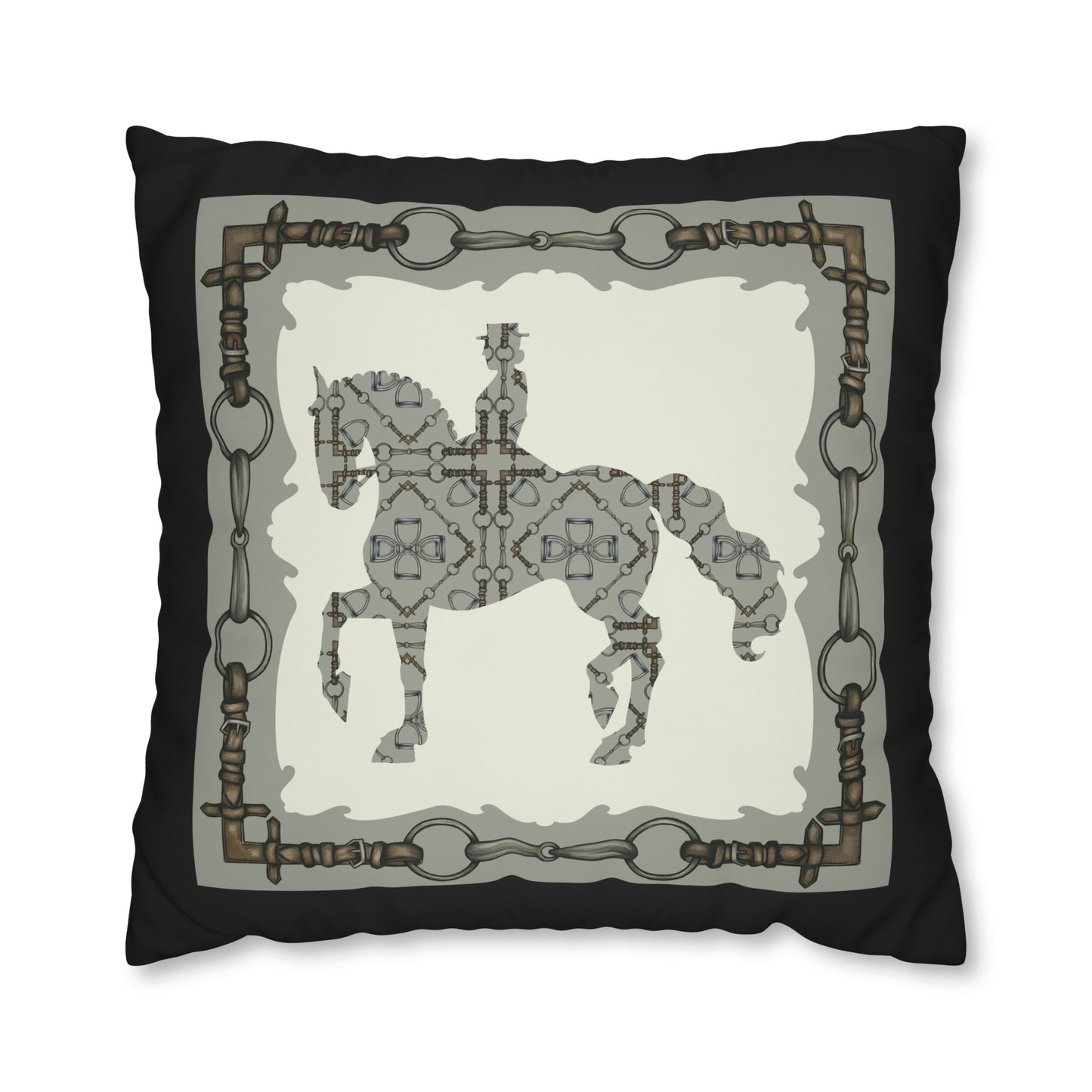 Double Sided Dressage Piaffe Horse Snaffle Bit and Reins Pattern Polyester Pillowcase