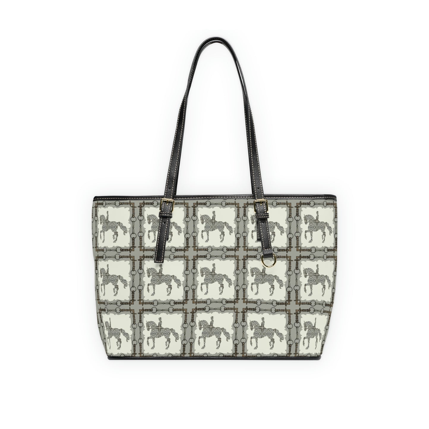 Ivory and Grey Equestrian Dressage PU Leather Shoulder Bag