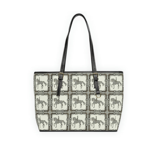 Ivory and Grey Equestrian Dressage PU Leather Shoulder Bag