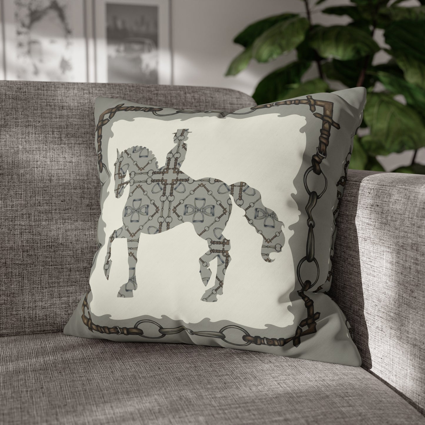 Copy of Gray and Ivory Dressage Horse Double Sided Pillow Case