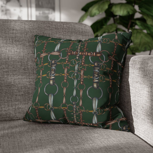 Hunter Green Double sided Equestrian Style Pillow Case