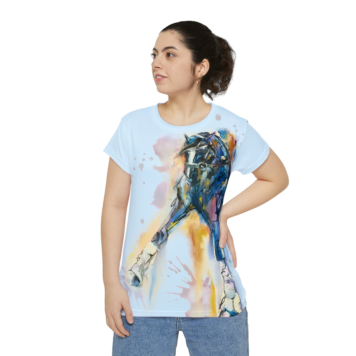 Dressage Watercolor Shoulder-in Women's Short Sleeve Shirt (AOP)