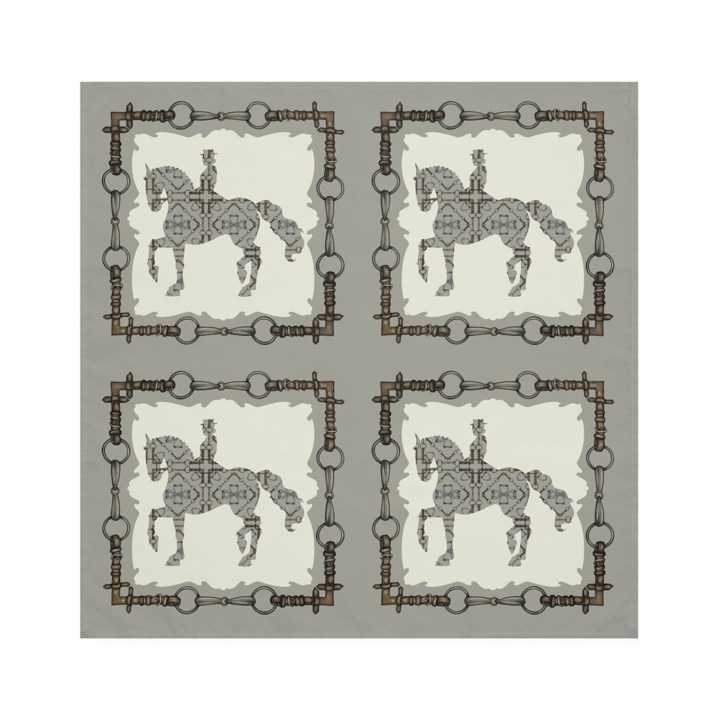 Ivory and Gray Equestrian Snaffle Bit Beige Napkins (Set of 4)