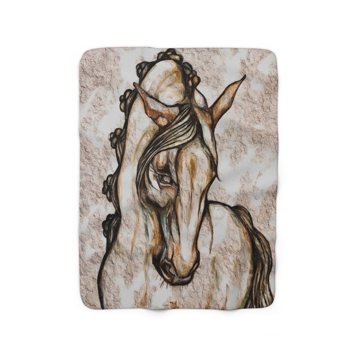 Spanish White Horse Sherpa Fleece Blanket