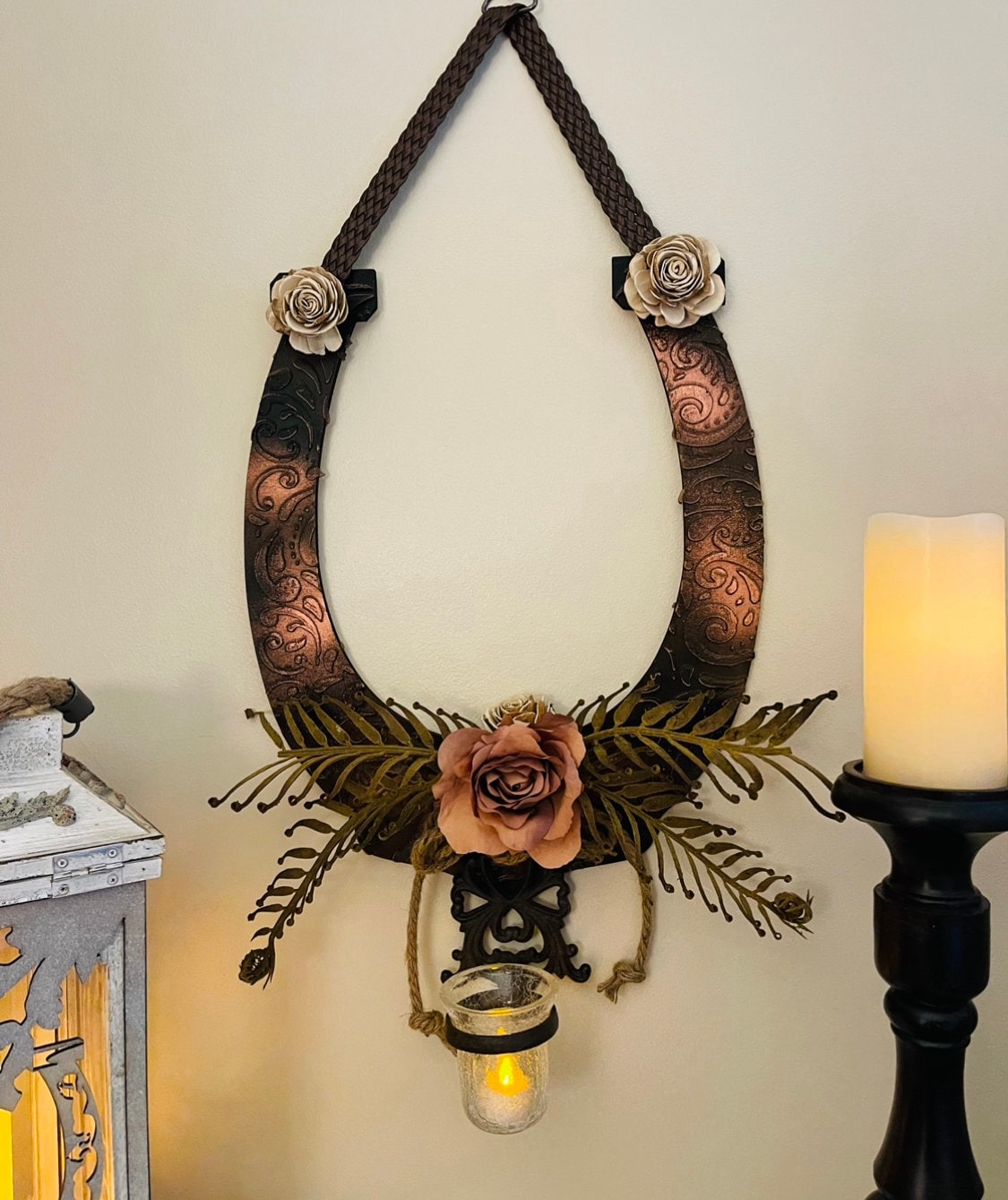 Leather-Look Horseshoe Sconce