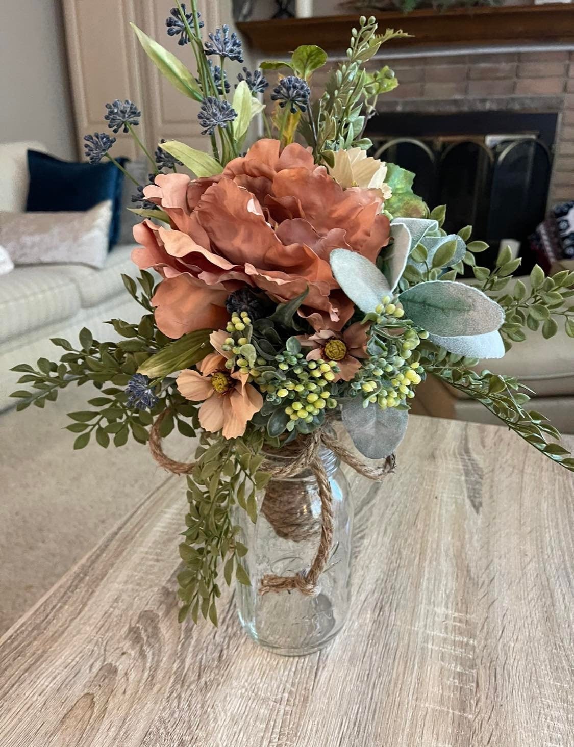 Custom Wedding Mason Jar Centerpiece Floral Arrangement - Wedding Party Table Accessories - Rustic Farmhouse Wedding Decor - Bridal Flowers