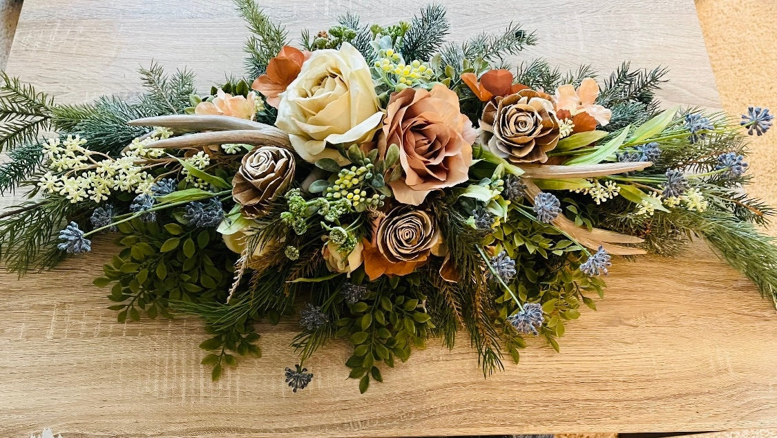 Custom Wedding Head Table Centerpiece - Antler Bridal Floral Arrangement - Wedding Party Table Accessories - Rustic Farmhouse Wedding Decor